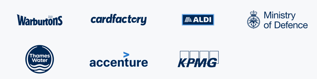 Warburtons, cardfactory, ALDI, Ministry of Defence, Thames Water, Accenture and KPMG