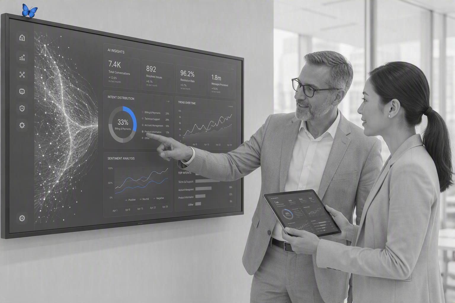 Reviewing outcomes on a dashboard with a colleague